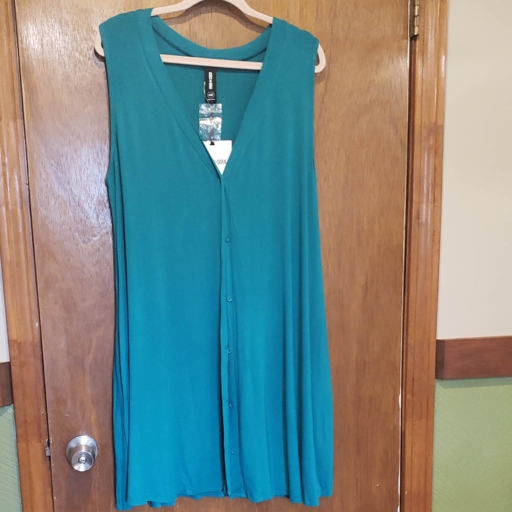 Agnes & Dora Teal V-Neck Sleeveless Long Top